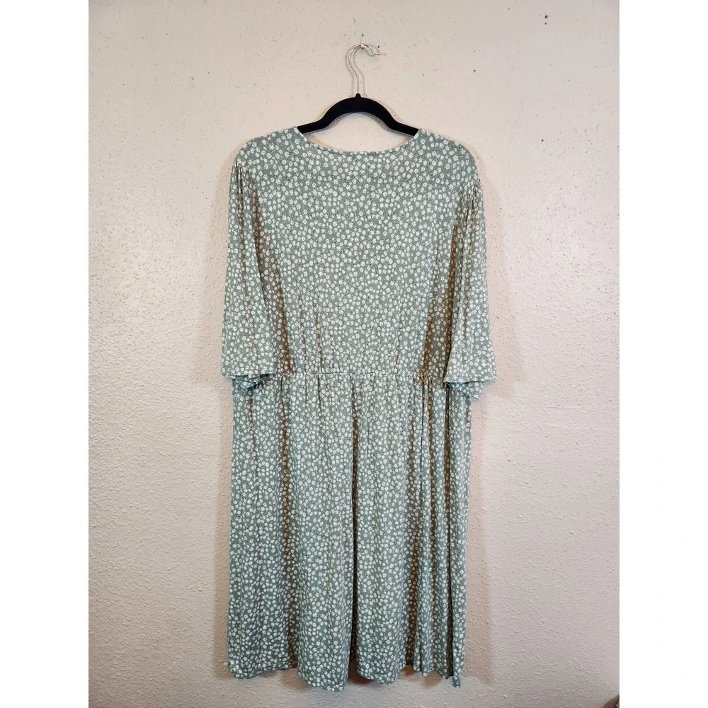 Sonoma Women's Green Yellow Daisy Floral Short Sleeve Peasant Midi Dress Size 2X - Picture 2 of 6